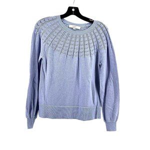 Ann Taylor Loft Women's Long Sleeve Blue Knit Sweater Open Fan Pattern Size S